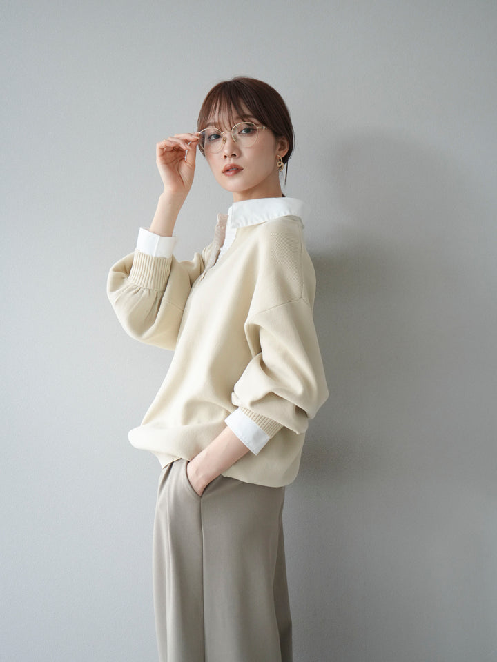 【SET】翻領polo針織套衫+雙褶闊腿褲（2件組）