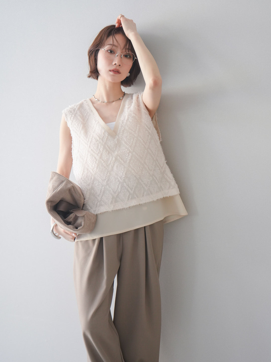 [SET]フリンジレイヤードVネックノースリーブ+フリンジレイヤードVネックノースリーブ(2set)