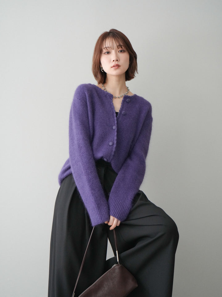 [SET]くるみボタンニットカーディガン+テープベルトタックバギーパンツ(2set)