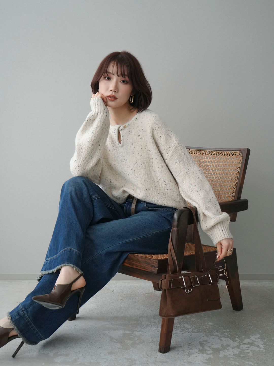 [SET]ツイストネックラメネップヤーンニットプルオーバー+ツイストネックラメネップヤーンニットプルオーバー(2set)