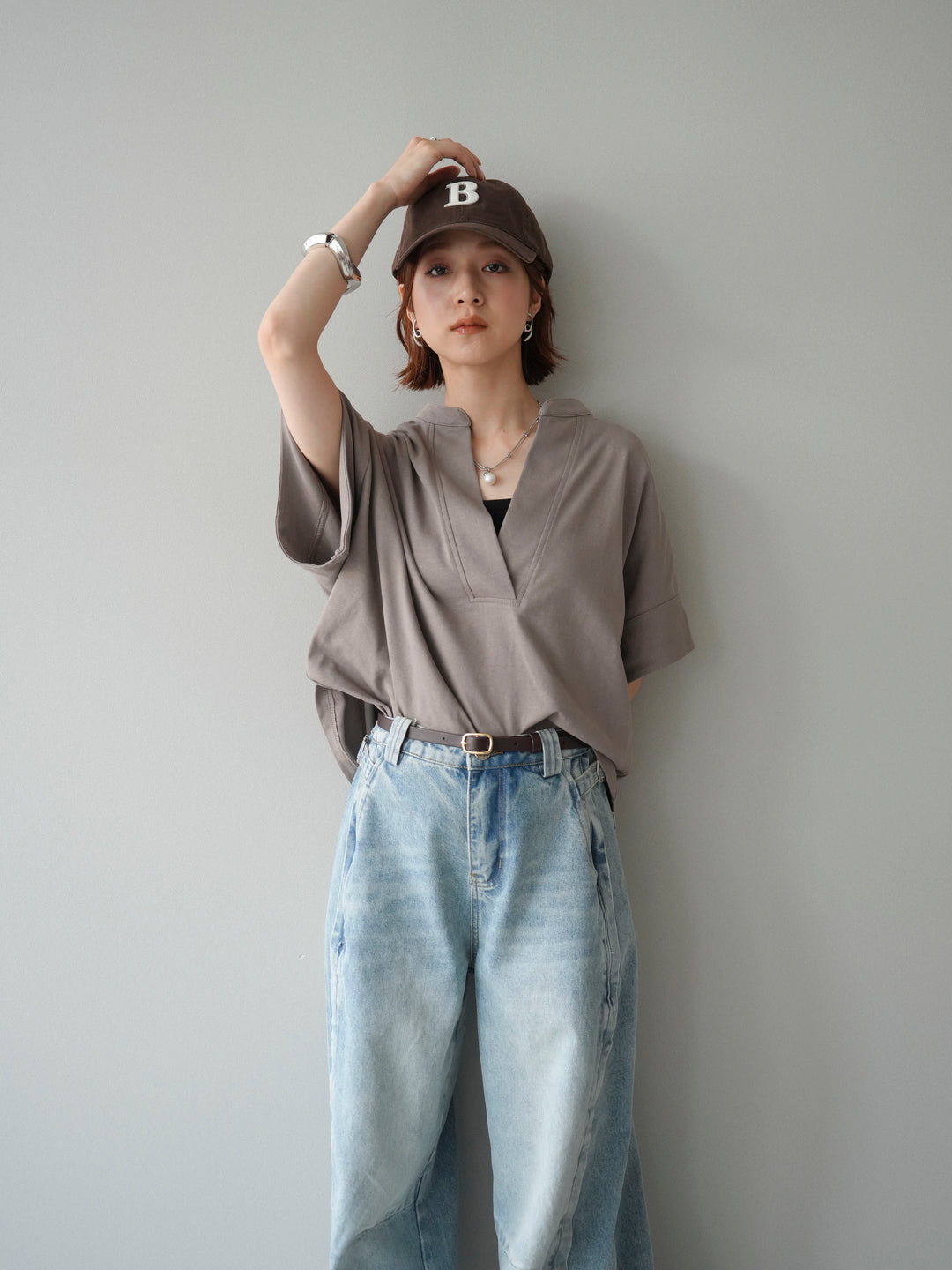 [SET]スキッパーワイド半袖トップス+選べるアクセセット(2set)