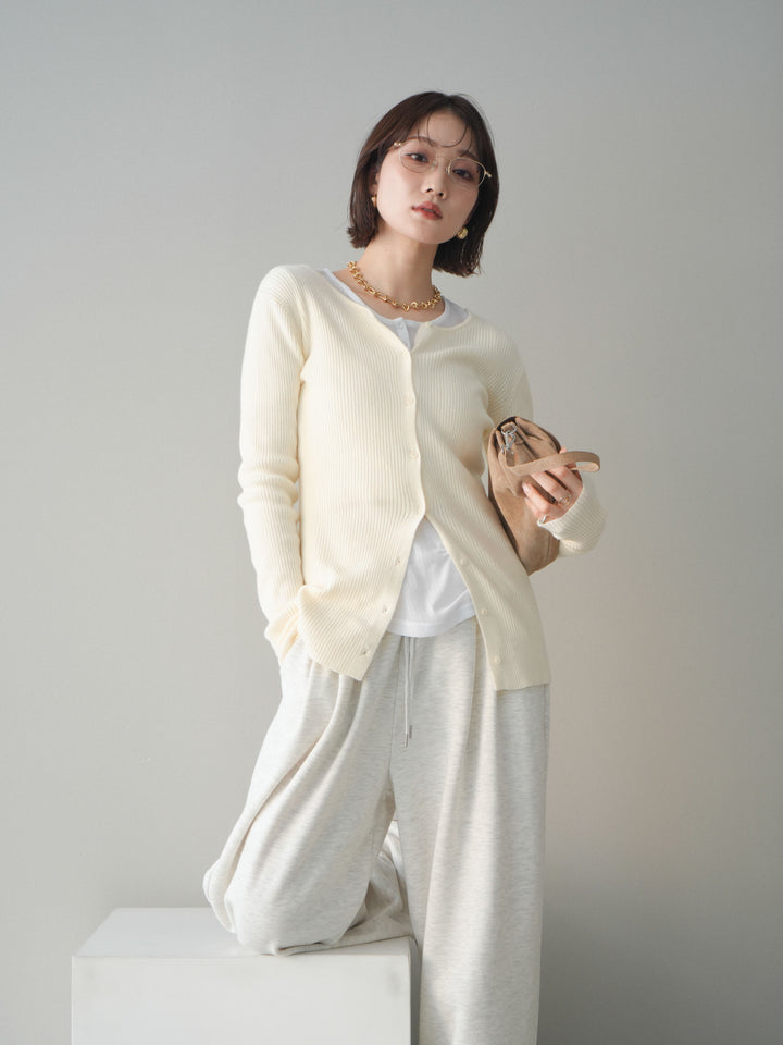 [予約]前後2WAYリブ編みクルーネックカーディガン/ivory