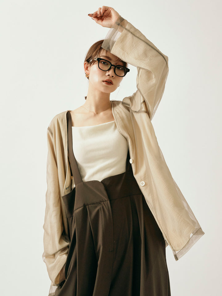 [予約]チュールレイヤードVジャケット/アイボリー