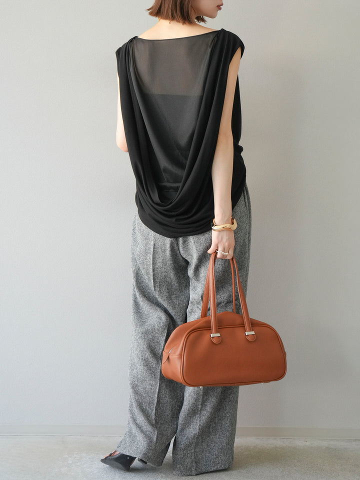 [預購] 混合粗花呢褶襉褲/黑色