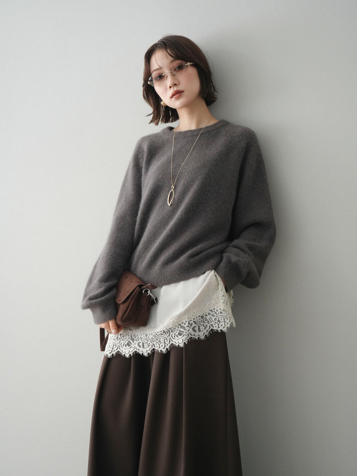 [予約]クルーネックモチモチニットプルオーバー/gray