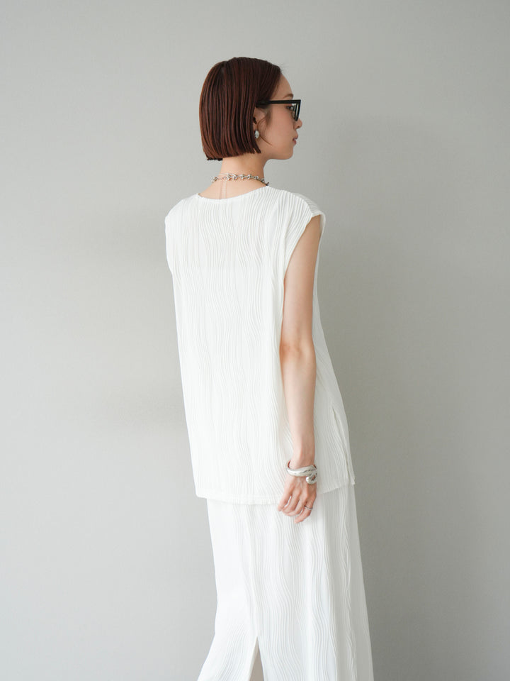 [SET]ウェーブパイピングVネックベスト+カップ付テレコリブベアキャミソール(2set)