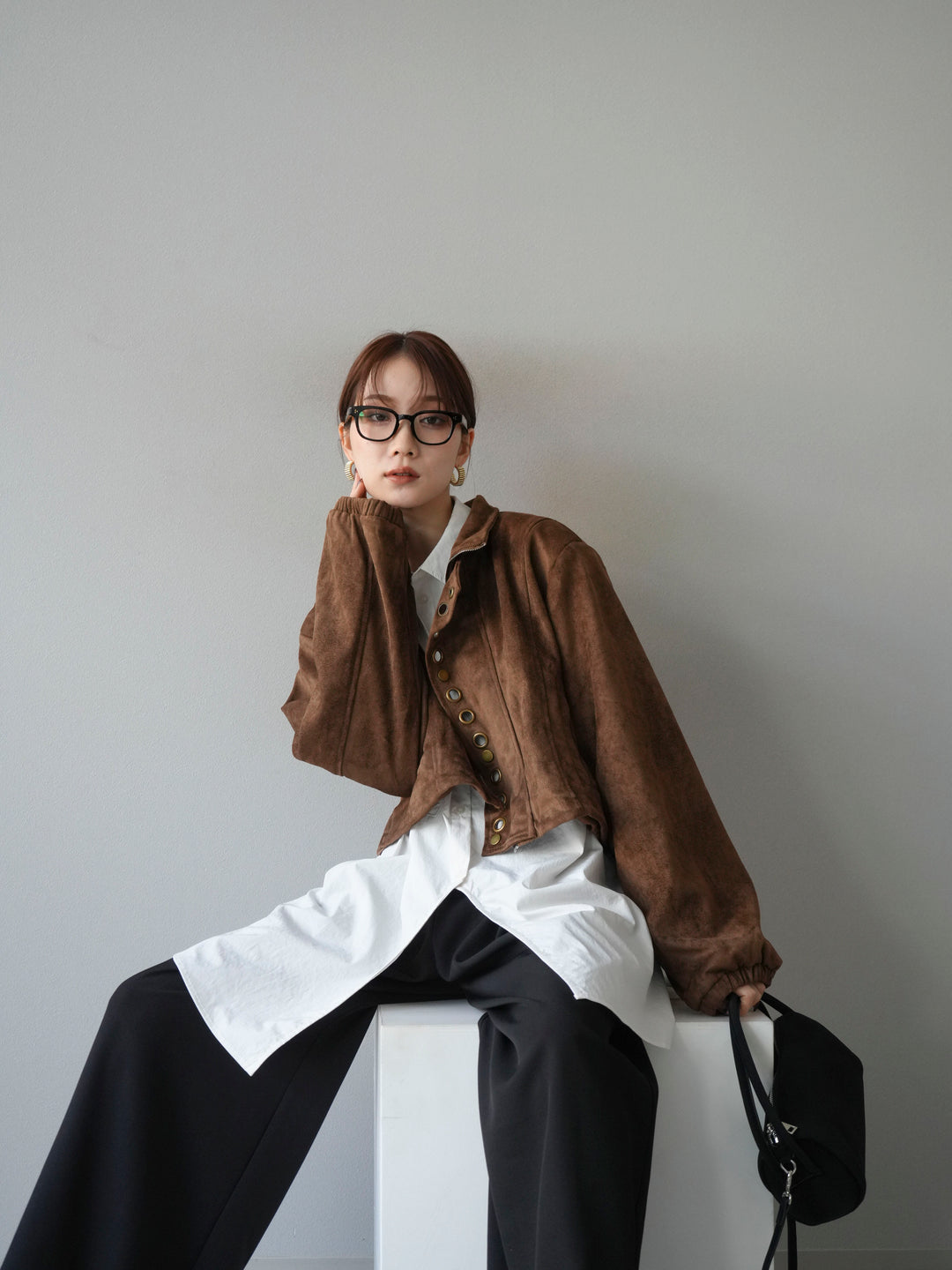 [予約]パンチングデザインスエードショートジャケット/ブラウン