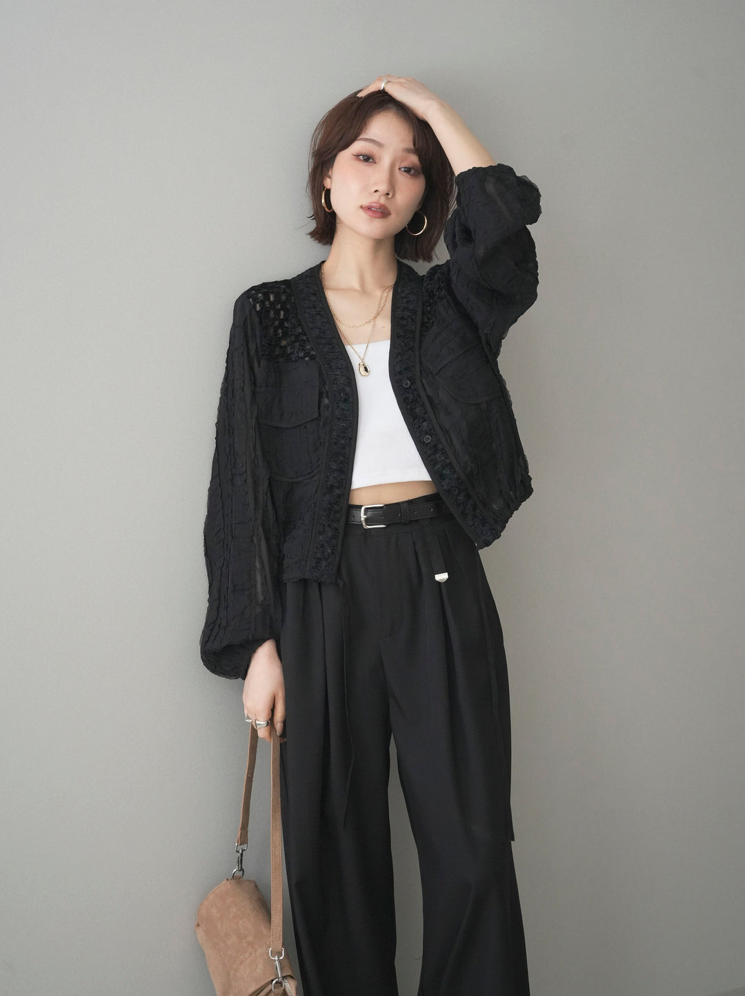 [SET]パッチワークシアーフリルブルゾン+選べるアクセセット(2set)