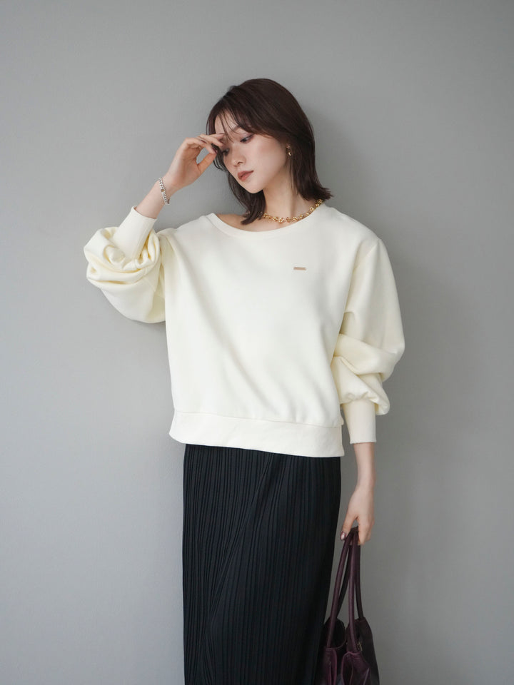 [予約]プレート付裏起毛ワンショルプルオーバー/ivory