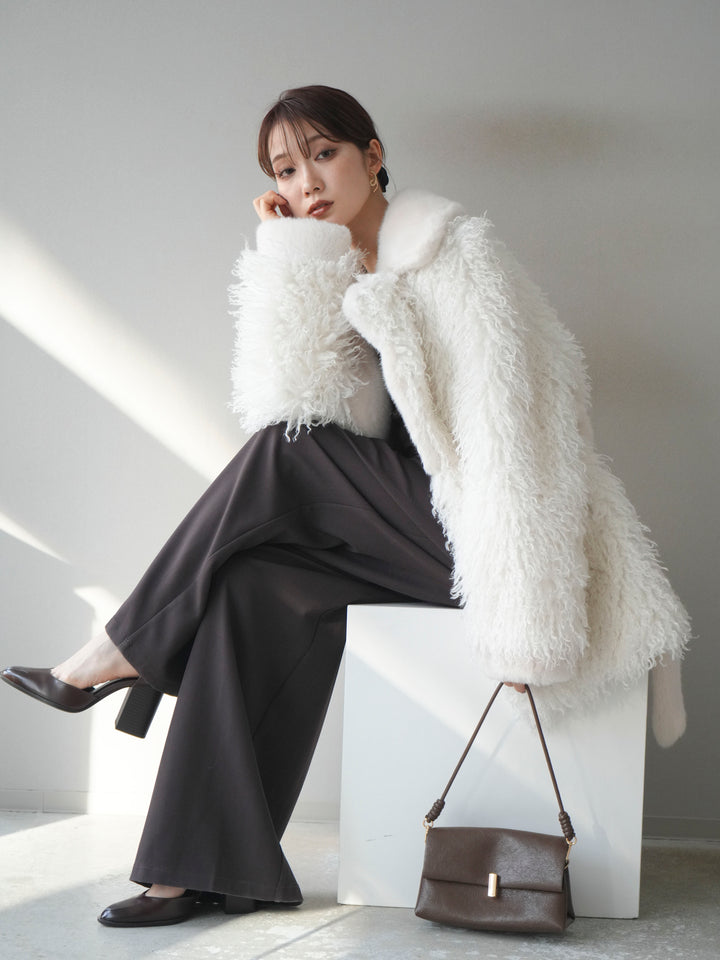[予約]異素材ファー×ムートンコート/ivory