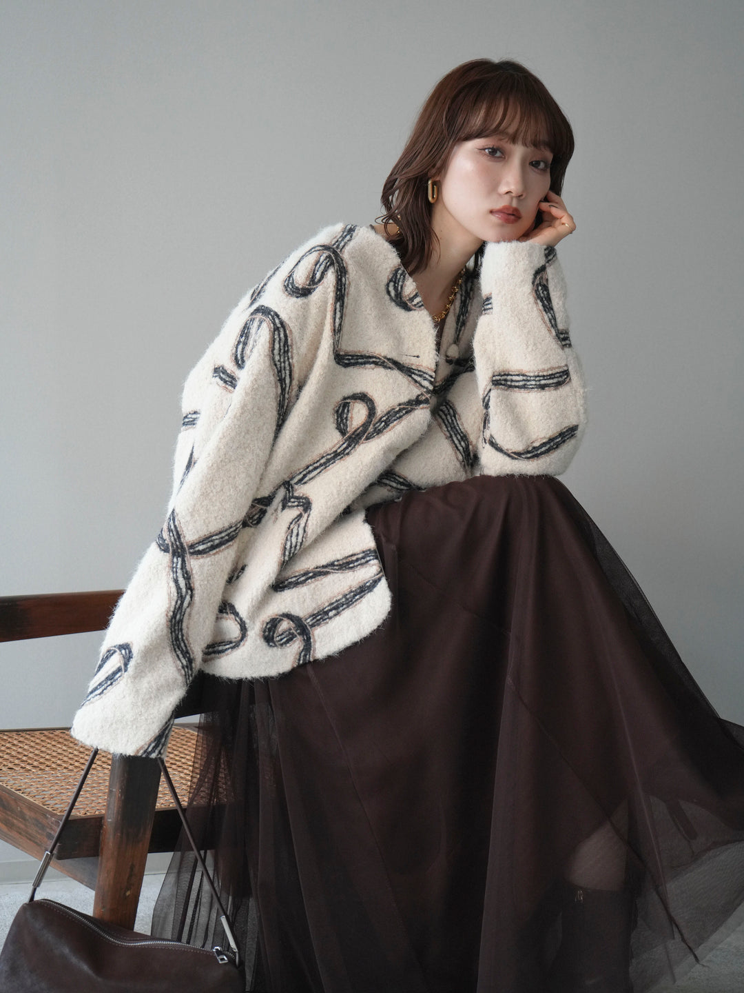 [予約]ニュアンス刺繍ブークレニットジャケット/white