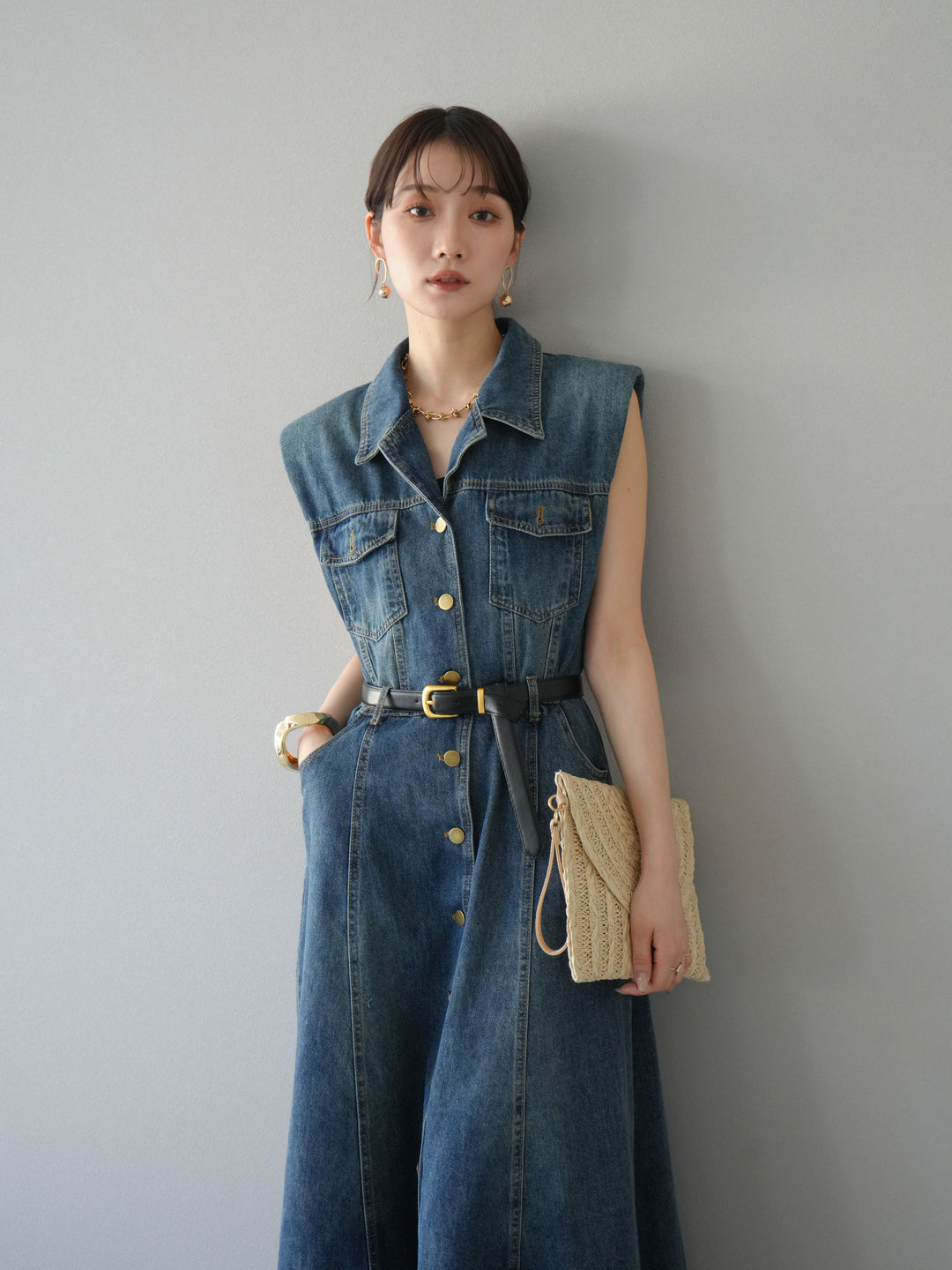 【預購】束帶牛仔襯衫裙/藍色