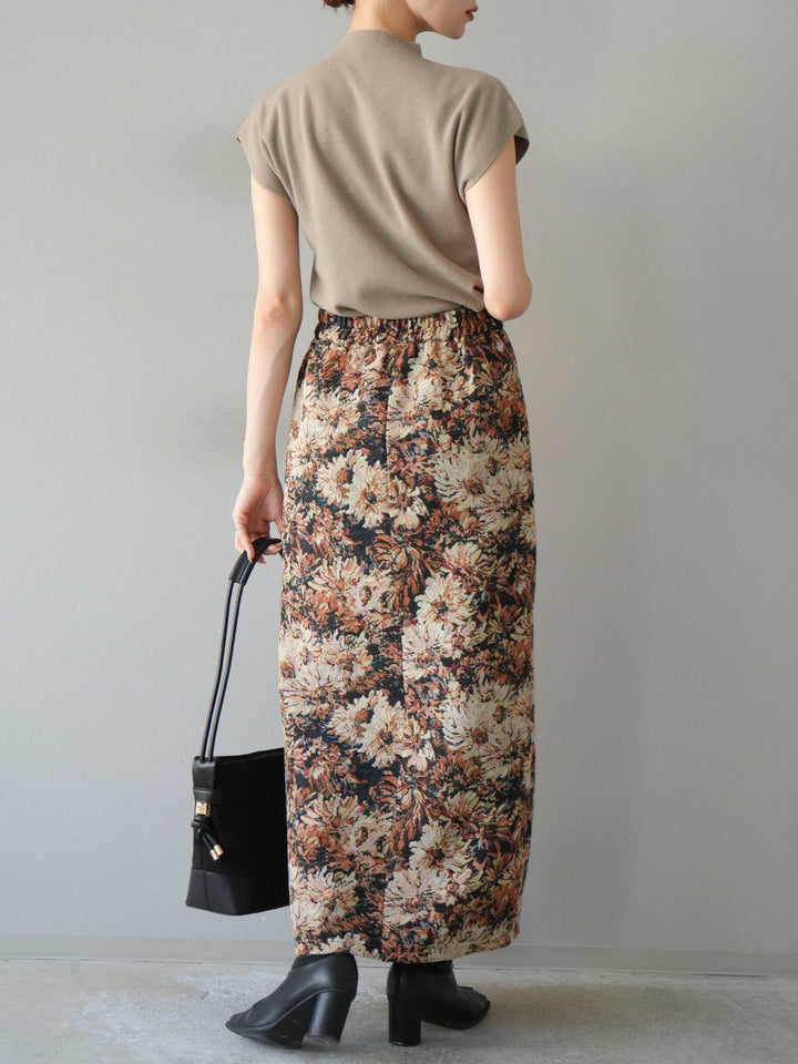 [SET]プチネックフレンチニットトップス+ゴブランフロントジップタイトスカート(2set)