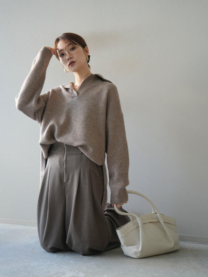 [予約]スキッパーオーバーニットプルオーバー/greige