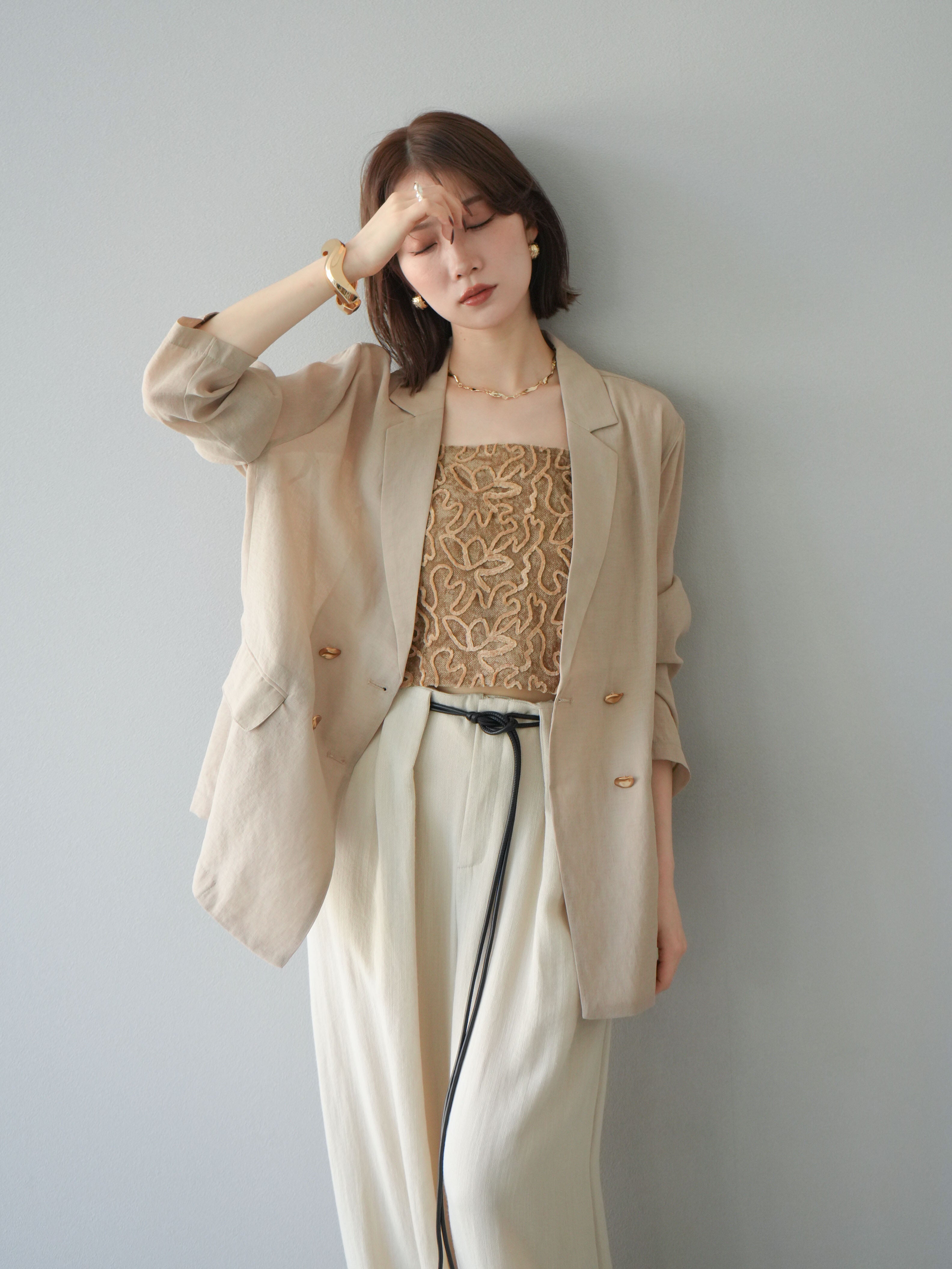 SET]ゴールドボタンシアージャケット+パイピングフラワーシアー