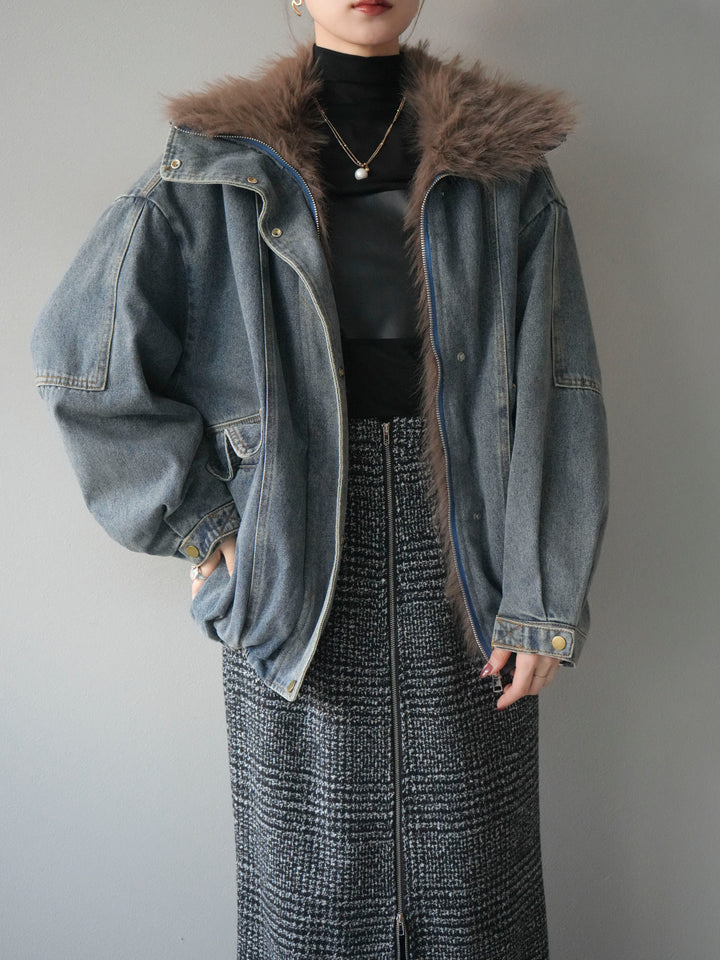 [予約]デニムxファーブルゾン/denimbrown