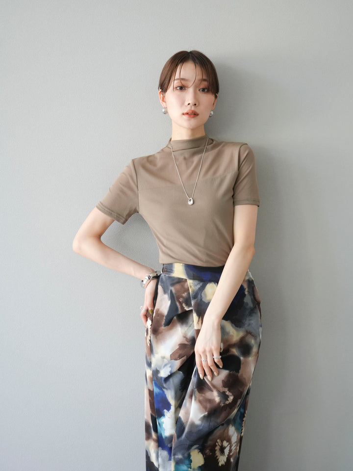 [SET] 透視半袖上衣 + 水彩印花褶襉I字裙 (2set)
