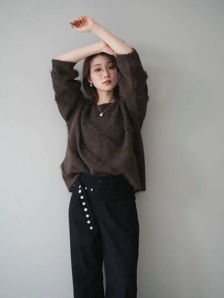 [予約]ブークレラインデザインニットプルオーバー/brown