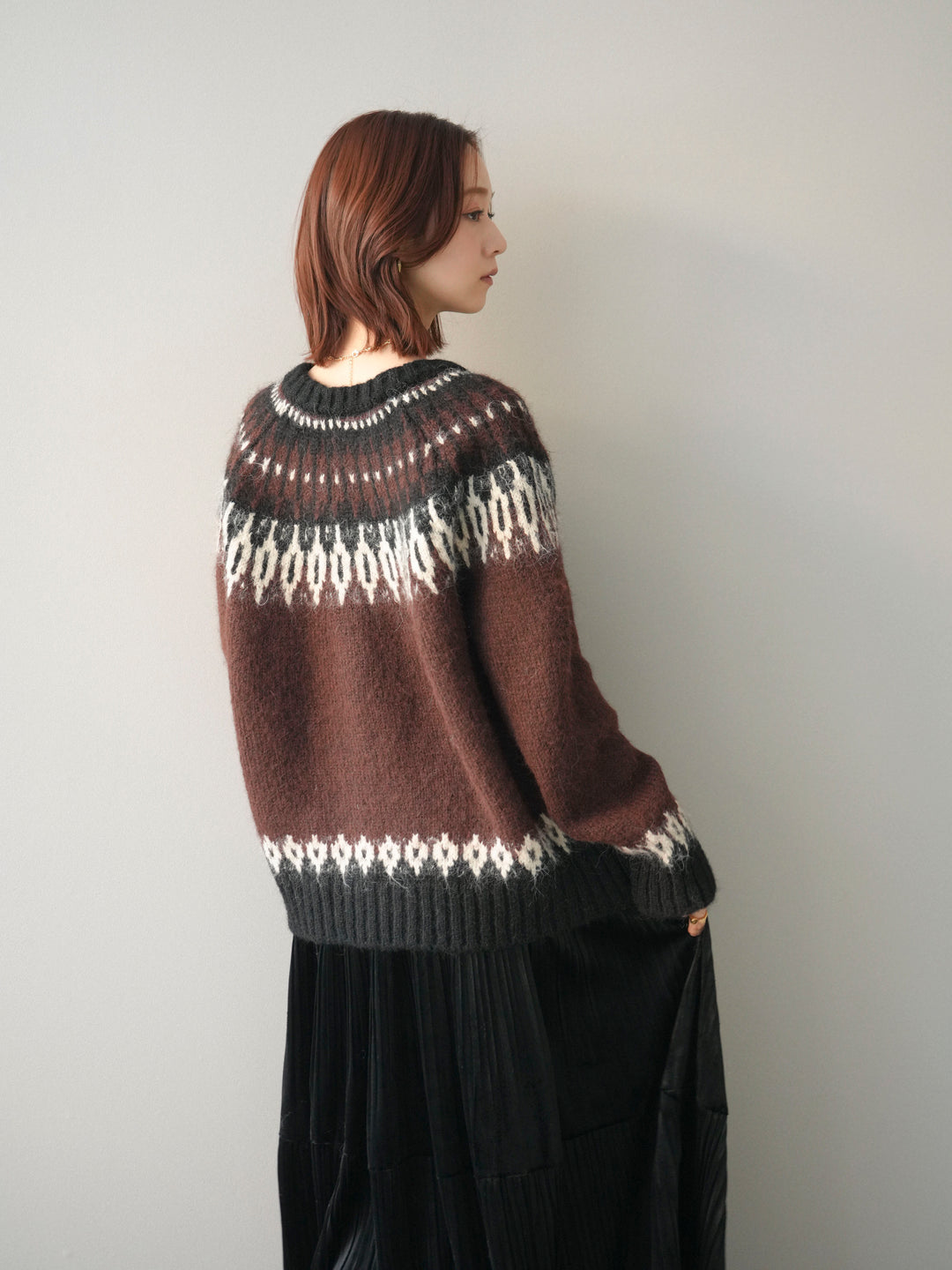 [予約]トグルボタン求心柄ニットカーディガン/brown