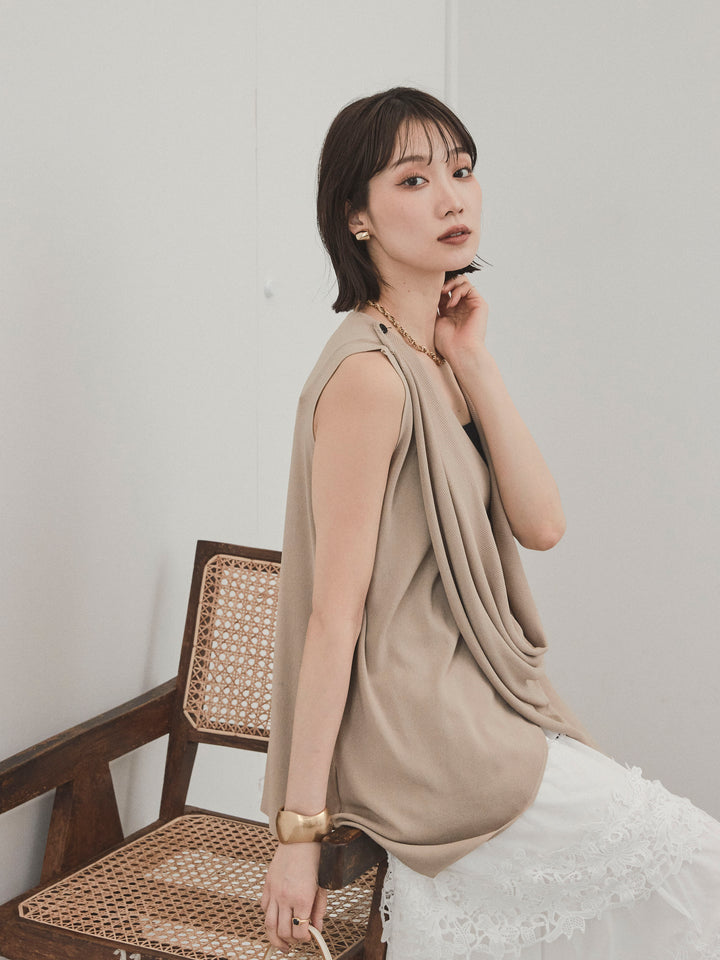 [予約]ドライタッチドレープニットプルオーバー/ベージュ