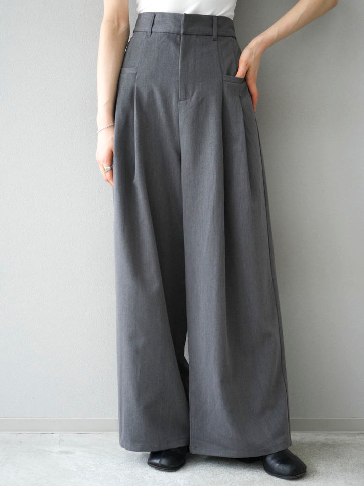 [Pre-order] Polyester double tuck wide pants/gray