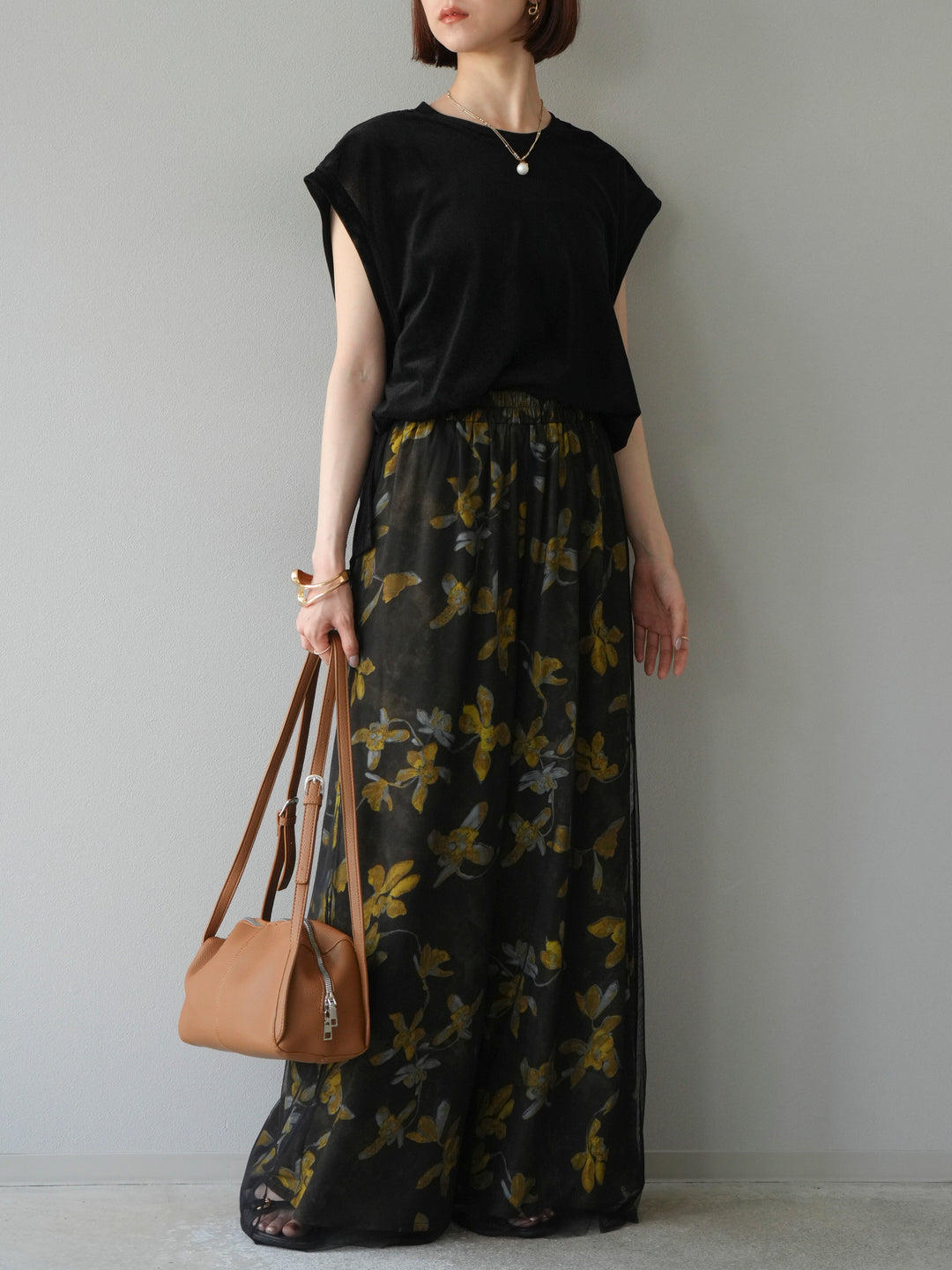 [予約]シアーフロッキーベロアルーズノースリーブTシャツ/ブラック