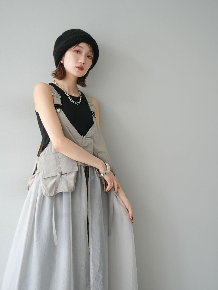 [予約]タクティカルベストオーガンザワンピース/グレージュ