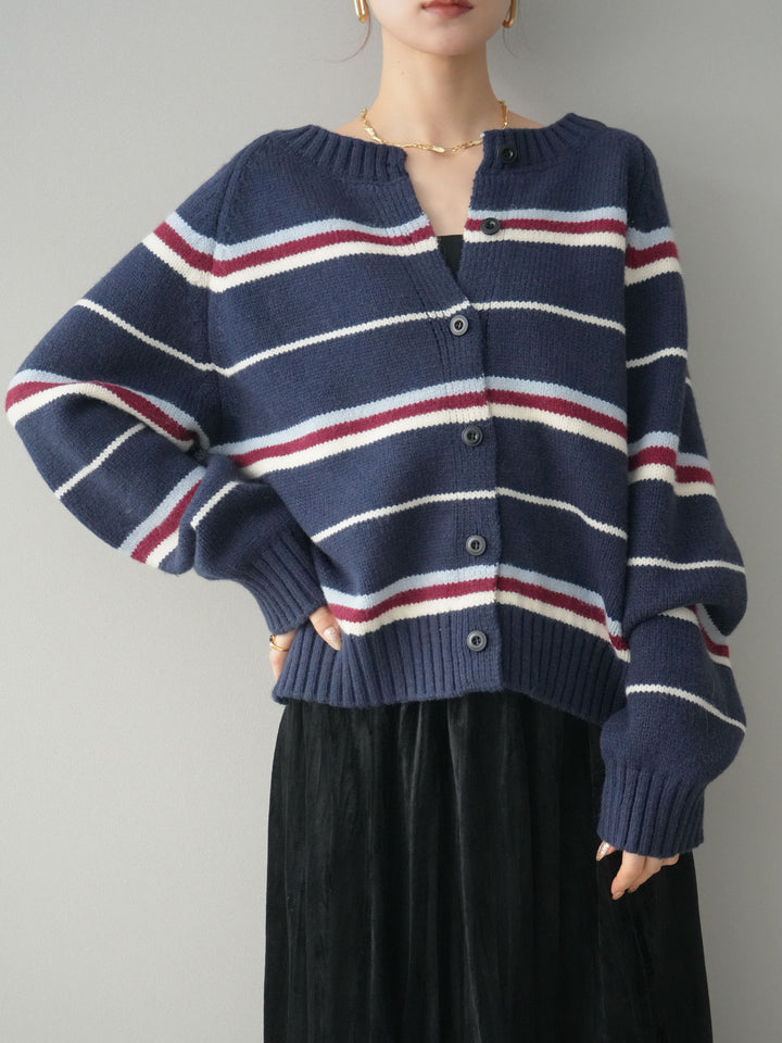 [予約]ランダムボーダーニットカーディガン/navy