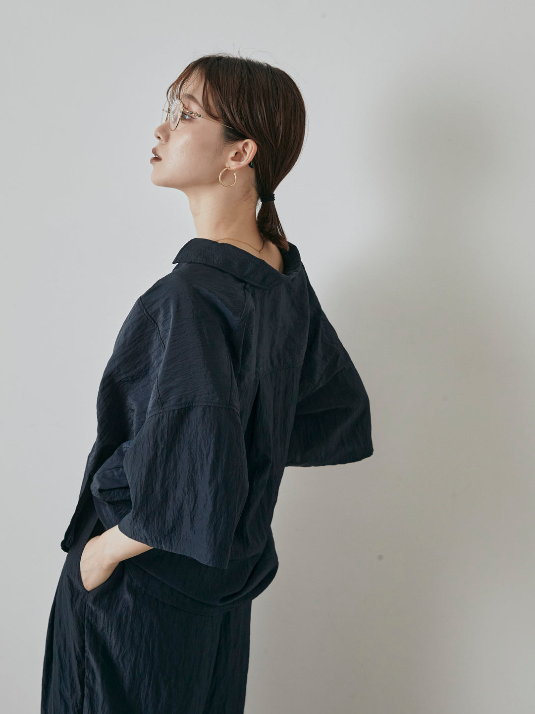 [予約]2WAYナイロンワッシャーハーフシャツ/ネイビー