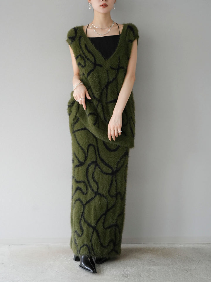 [預訂] Line 毛絨針織裙/卡其色