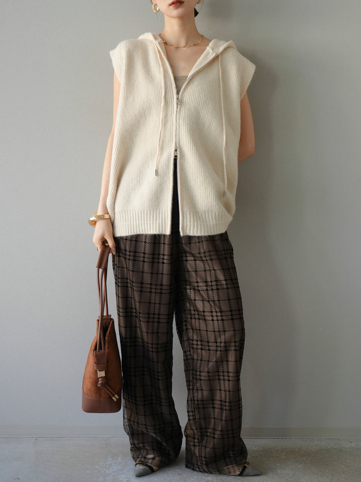 【預購】無袖針織連帽衫/象牙白