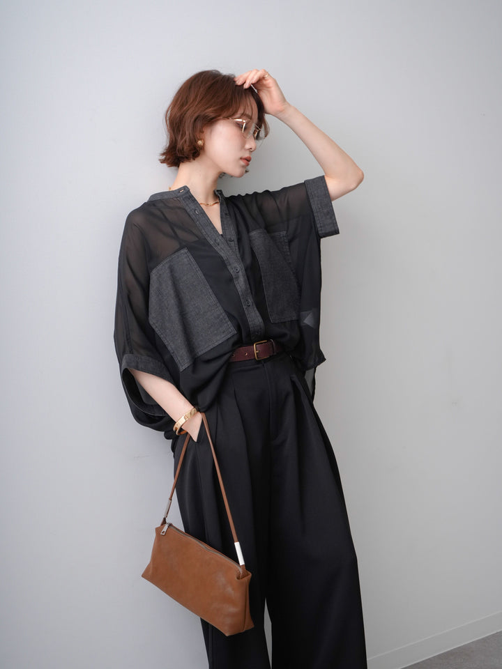 [予約]デニムコンビシアードルマンブラウス/black