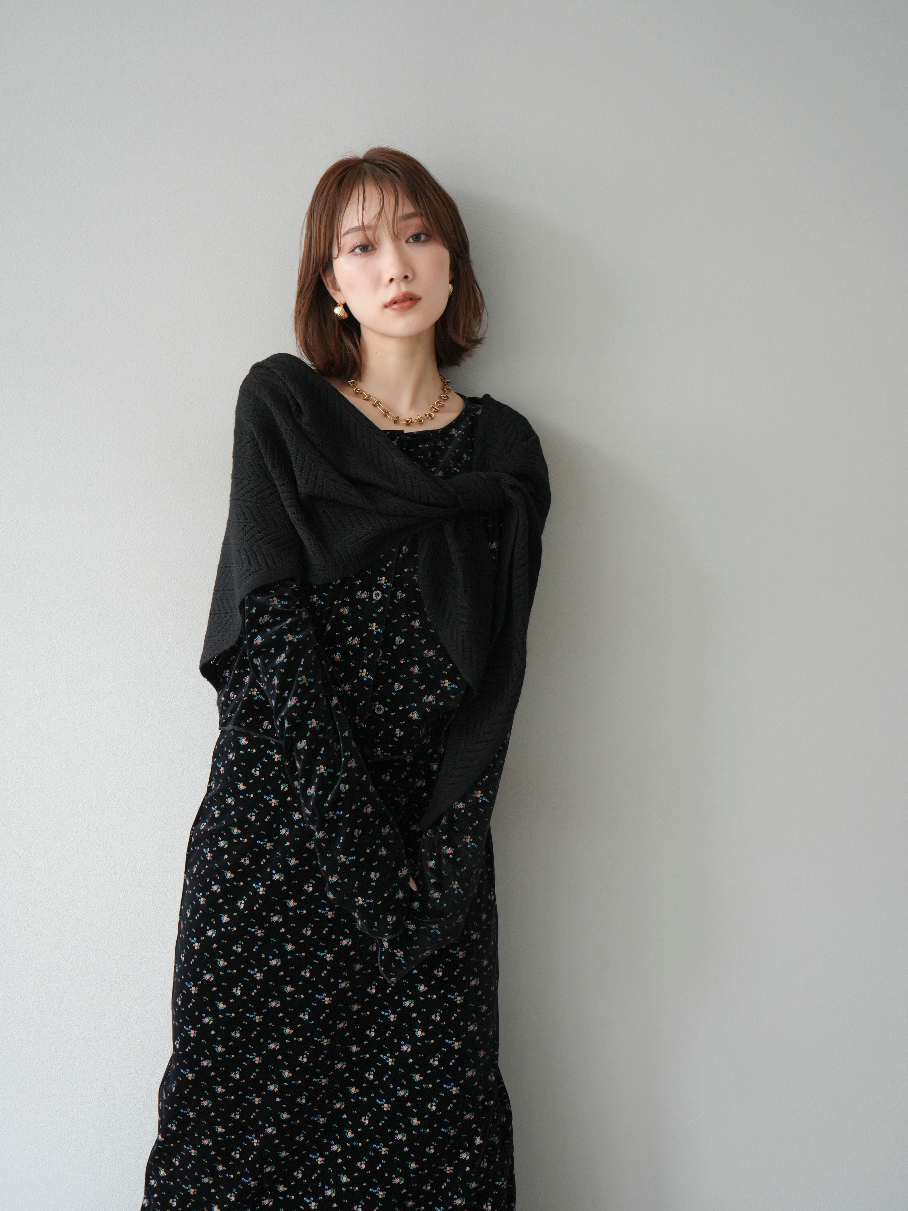 SET]ベロアフラワープリントカーディガン+ベロアフラワープリントI