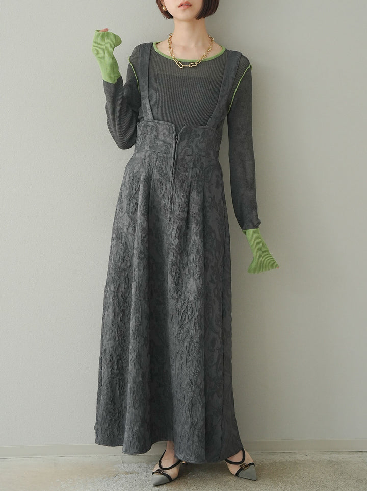 【預購】色彩協調的透明亞麻針織上衣/炭綠色