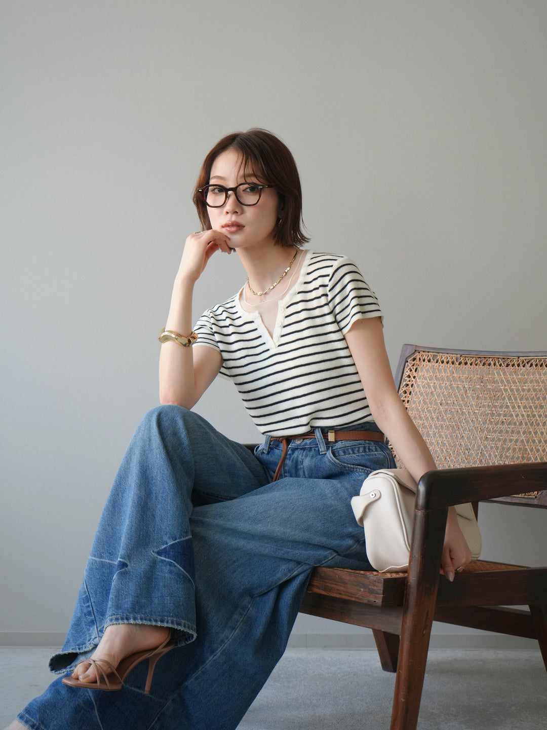 [予約]チュールレイヤードボーダーサマーニット/white