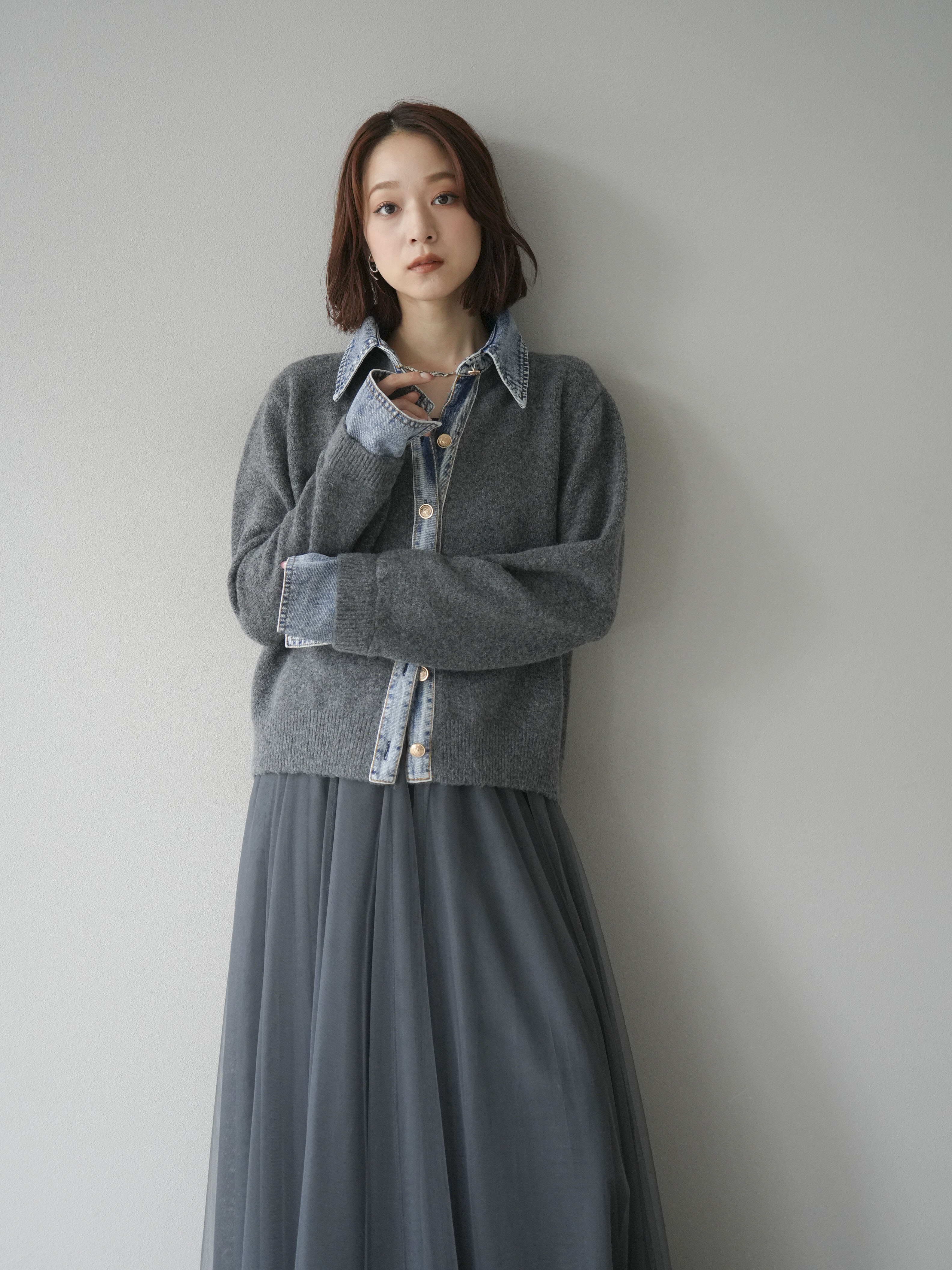 Lumier✴︎ デニム襟ボタンニットカーディガン✴︎ねね様 SET]デニム襟