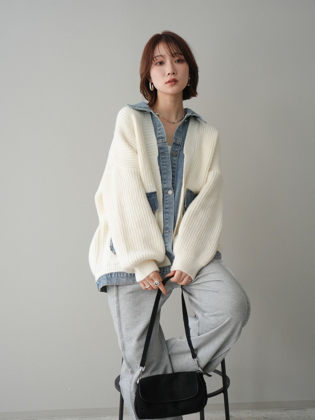 [予約]デニムドッキングオーバーニットジャケット/offwhite