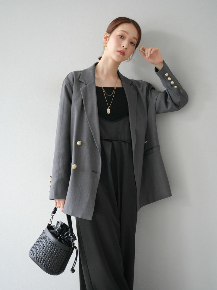 [予約]ゴールドボタンツイルダブルテーラードジャケット/グレー