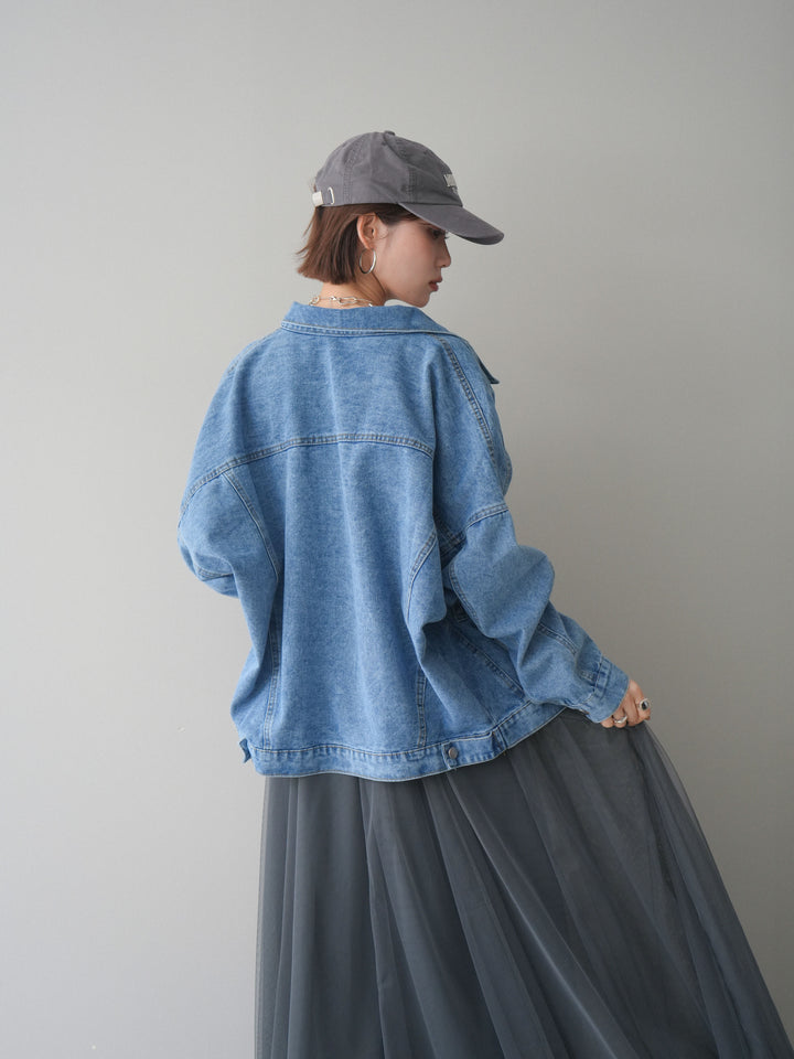 [SET]ルーズシルエットデニムジャケット+チュールボリュームスカート(2set)