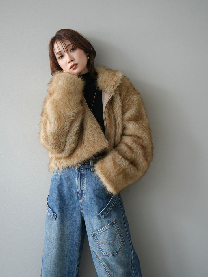 [予約]フェイクファーショートZIPジャケット/mix