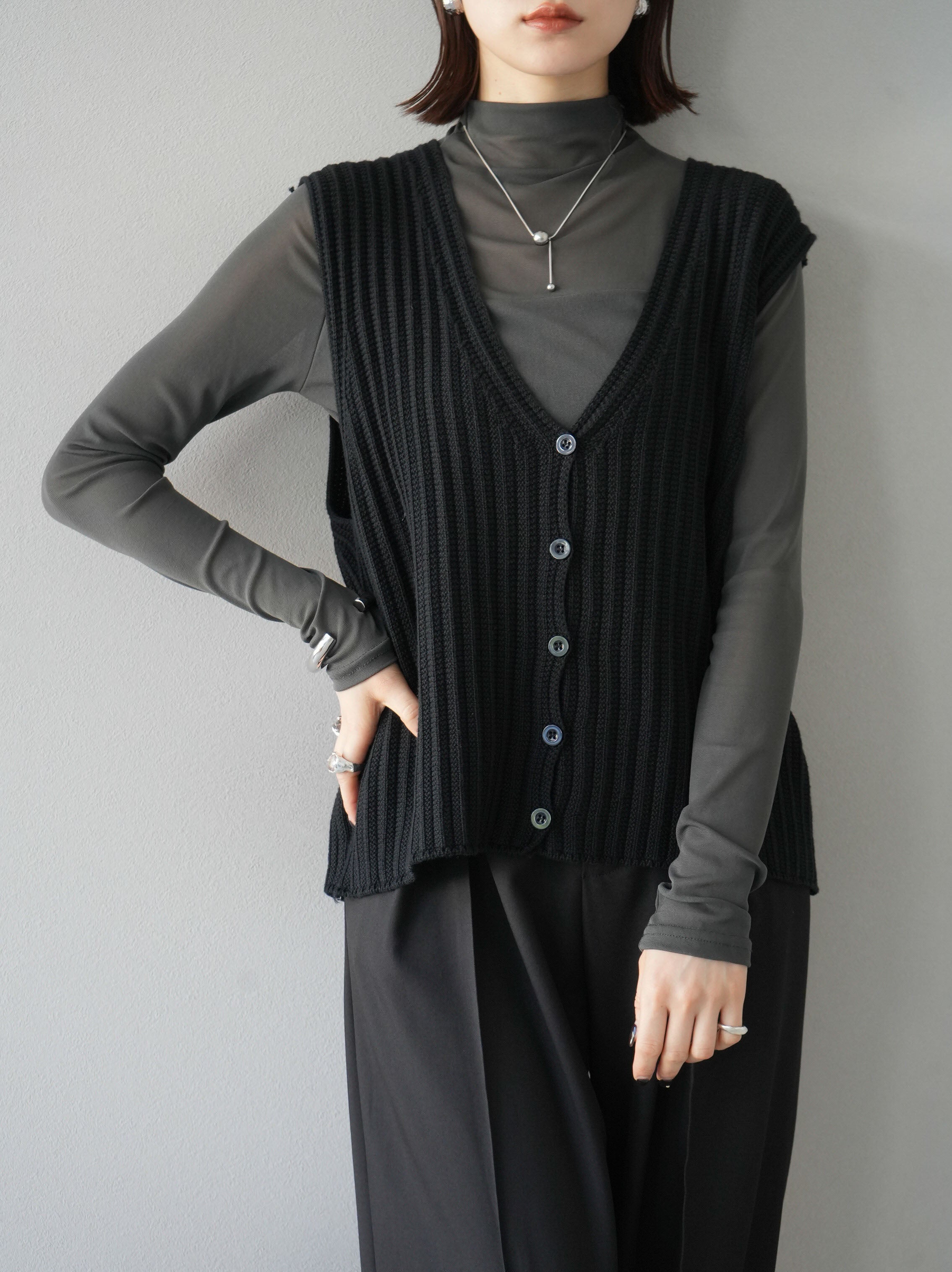 予約]シアー切替ストレッチ長袖トップス/チャコール – Lumier