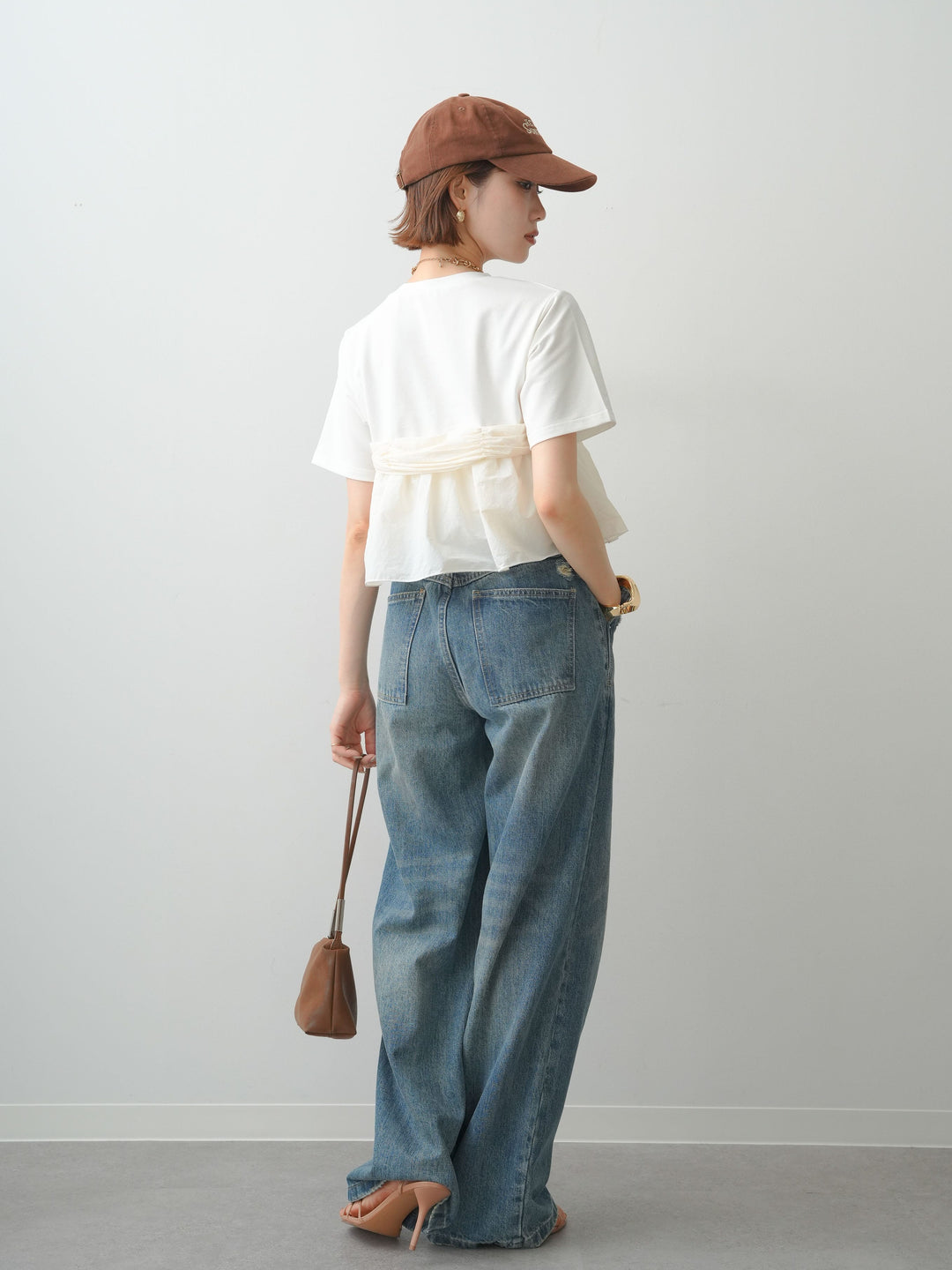 【着回しセット】[SET]ナイロンドッキングツイストTEE +クレープデシンフラップ付きストレートスカート+ストーンウォッシュルーズフィットデニム(3set)