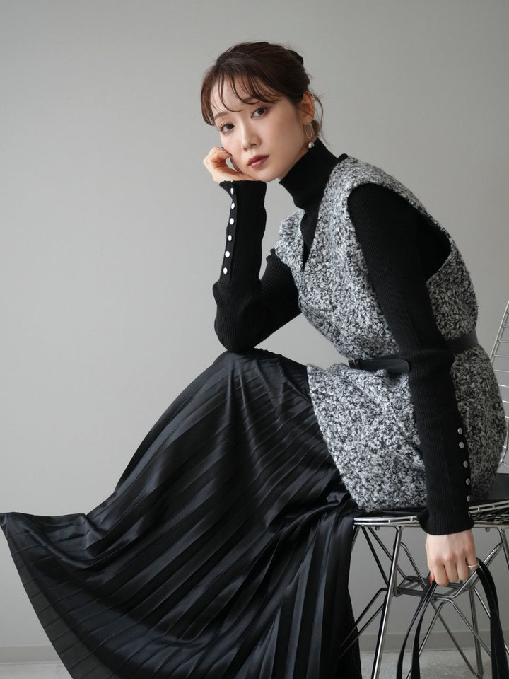 [予約]ミックスループヤーンニットミニワンピース/gray