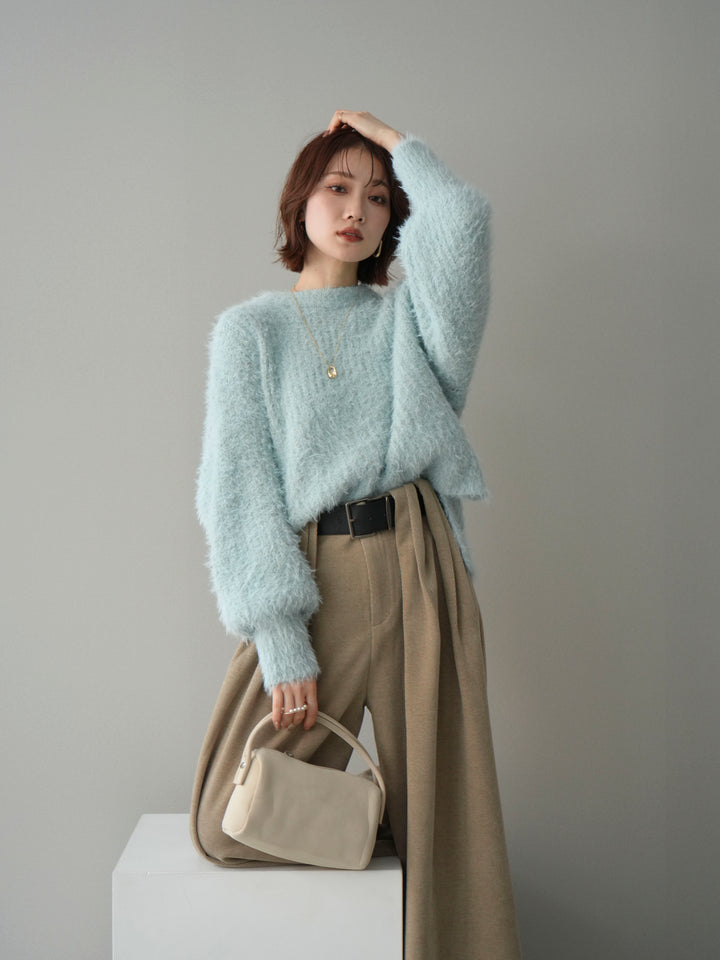 [SET]ボリュームスリーブシャギー MIXニットプルオーバー+選べるアクセセット(2set)