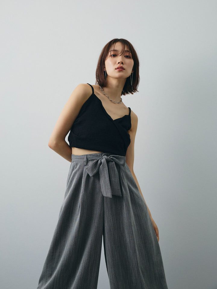 [予約]リネンライクカシュクールデザインビスチェ/ブラック