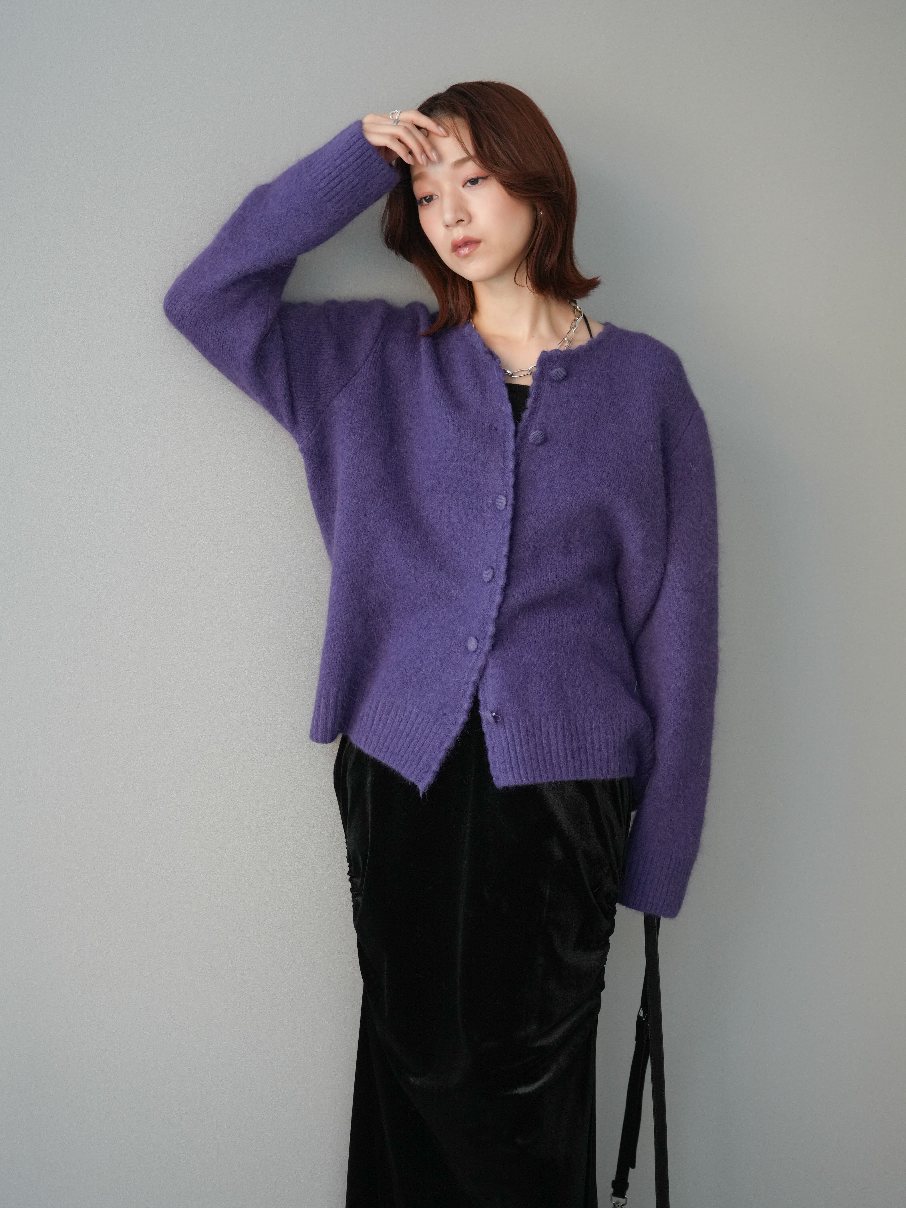 SET]くるみボタンニットカーディガン+ギャザーベロアスカート(2set