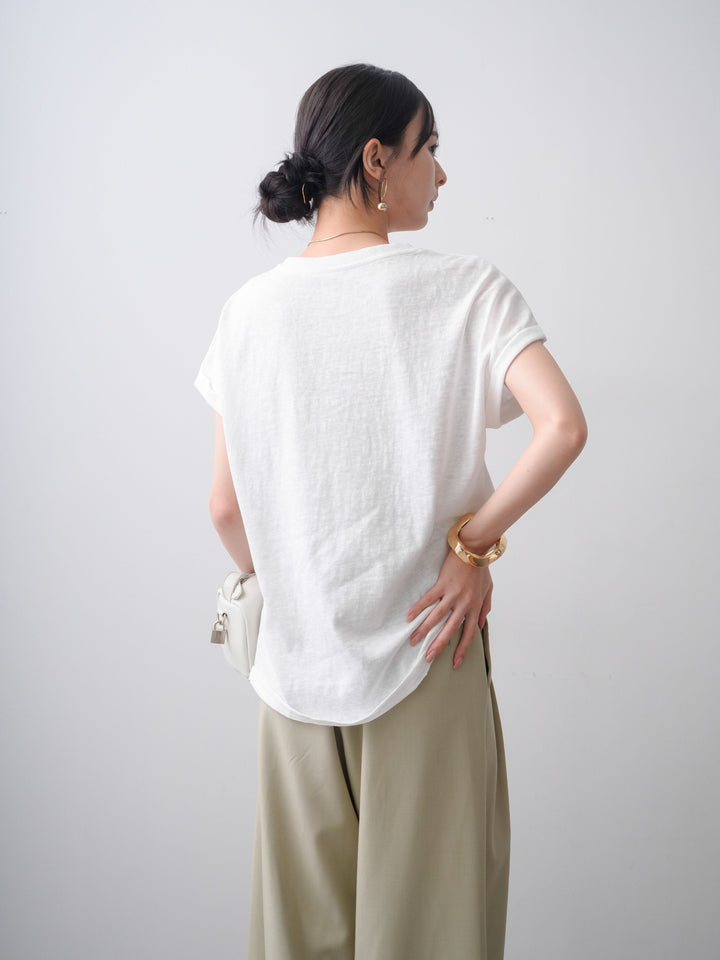 [SET]ドッグエンブロイダリーTEE+アシンメトリーベルトタックワイドパンツ(2set)