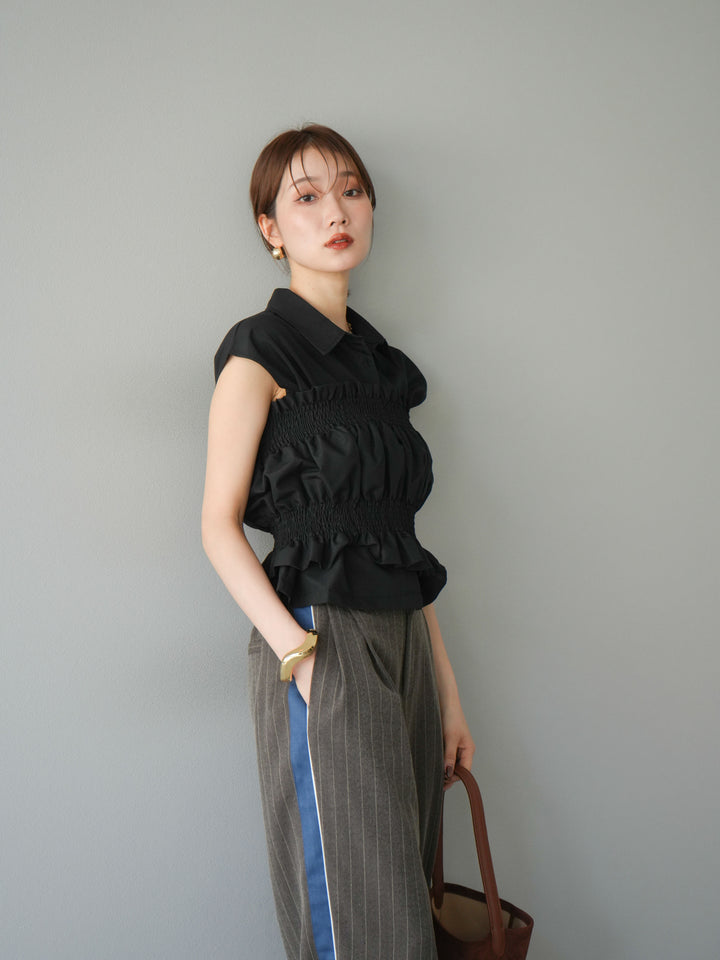 [予約]サイドラインストライプワイドパンツ/ブラウン