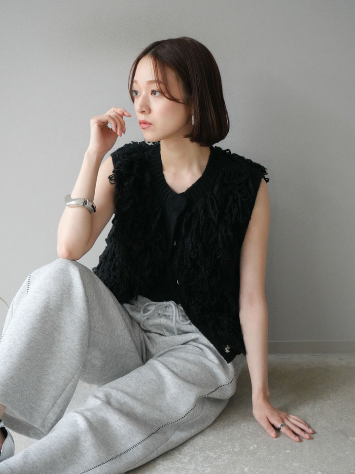 [予約]前開きループニットベスト/ブラック