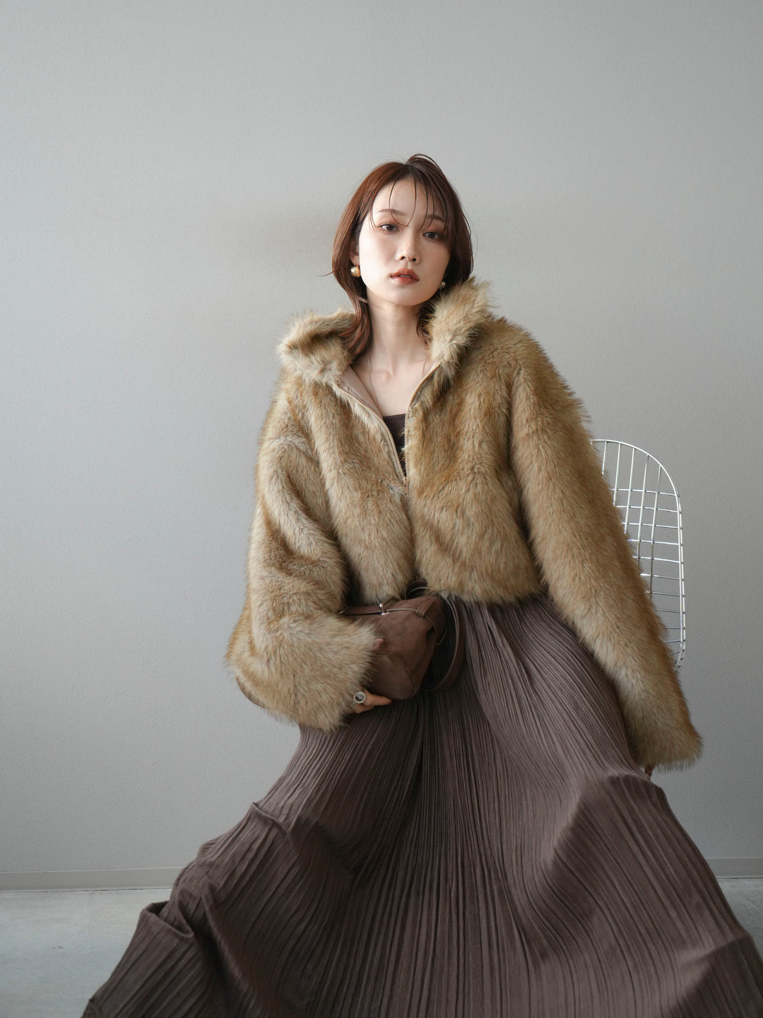 [予約]フェイクファーショートZIPジャケット/mix